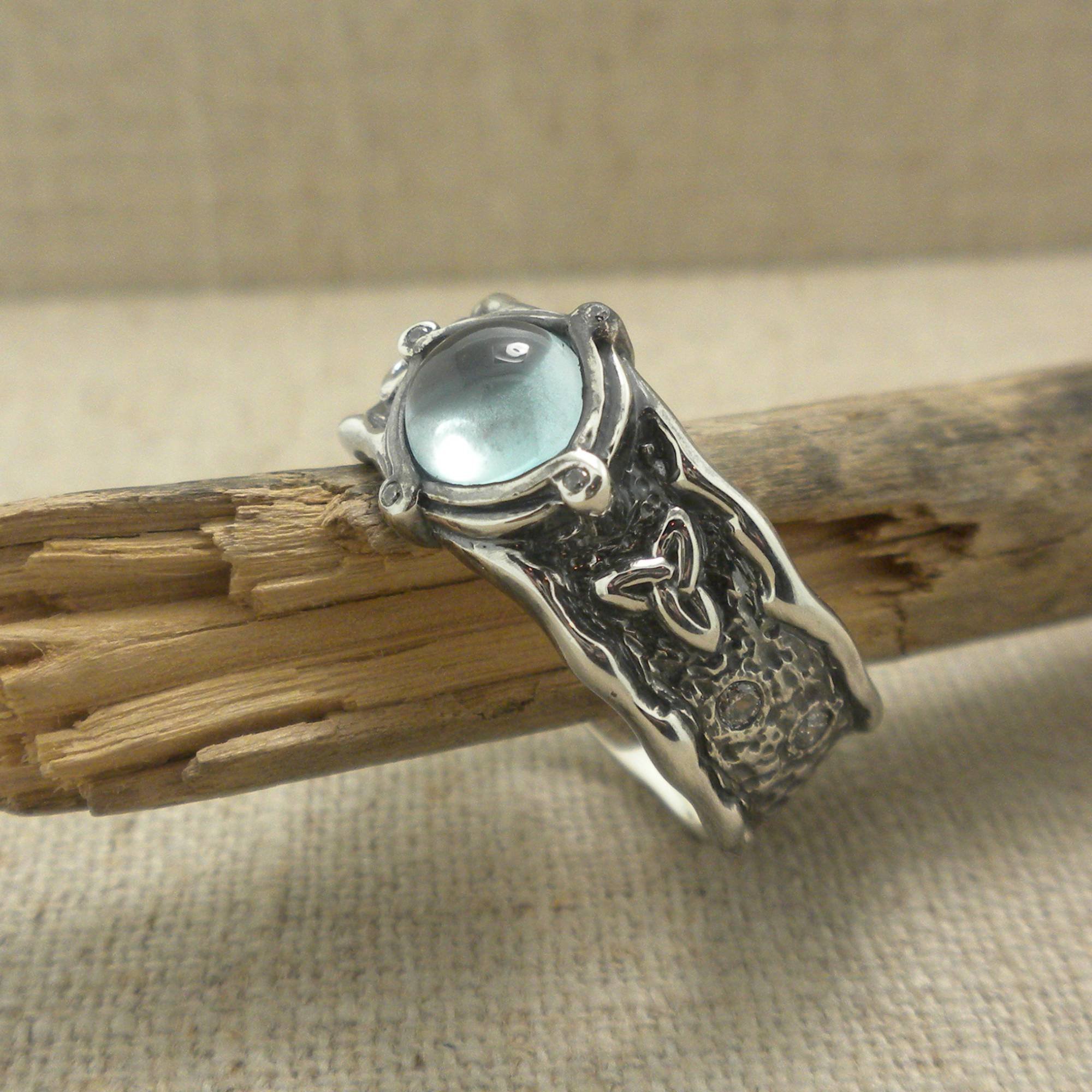Sterling Silver Sky Blue Topaz &amp; CZ Rocks 'N Rivers Ring by Keith Jack