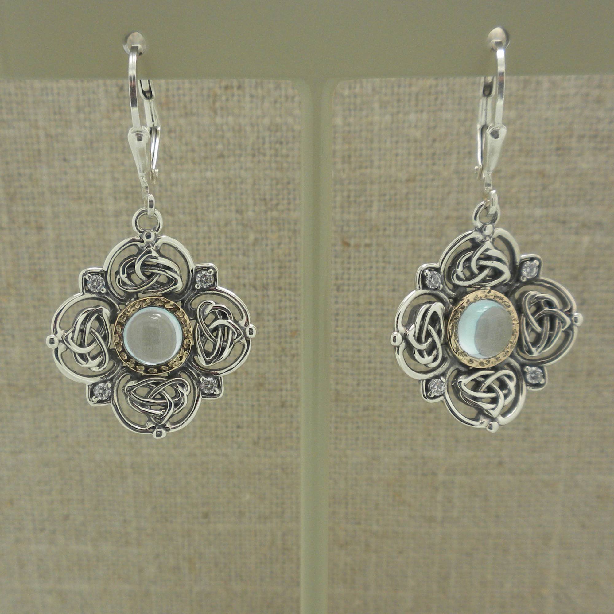 Sterling Silver and 10K Sky Blue Topaz Celtic Celestial Earrings by Keith Jack