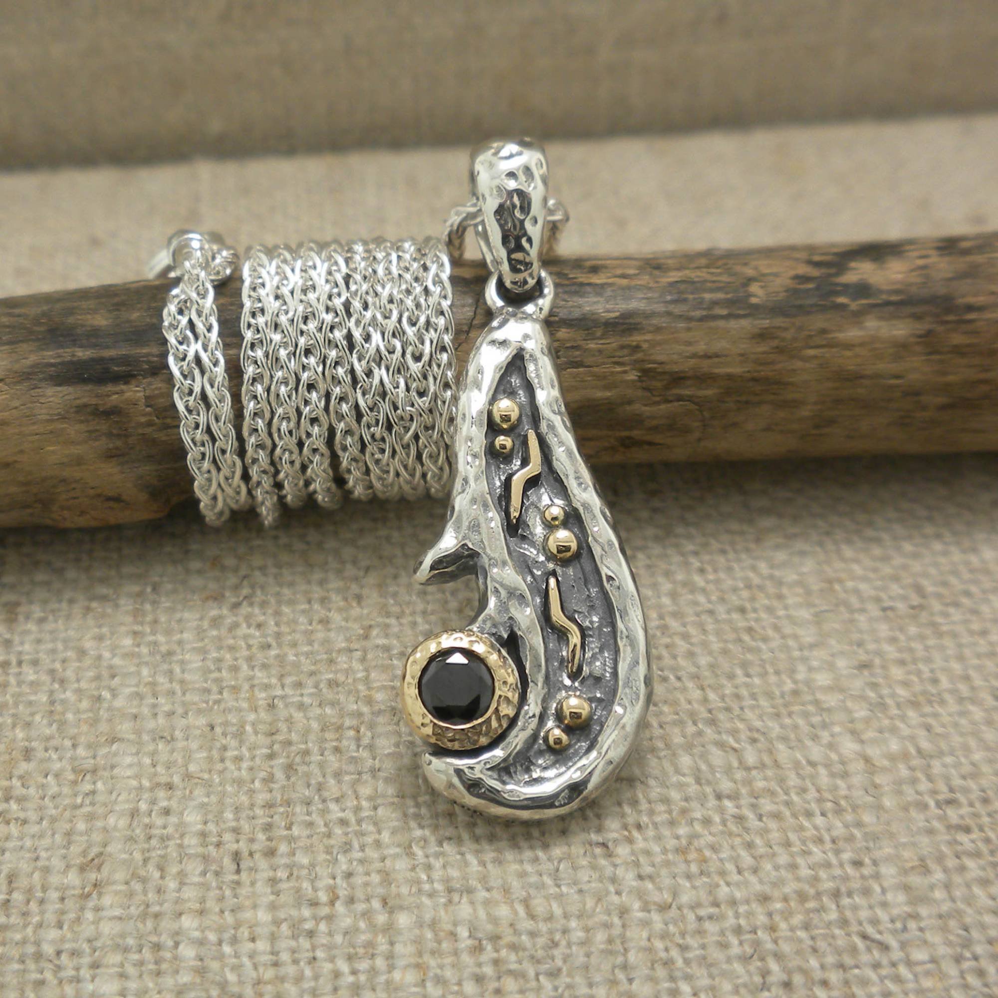 Sterling Silver and 10K Rocks N' Rivers Pendant with Black CZ