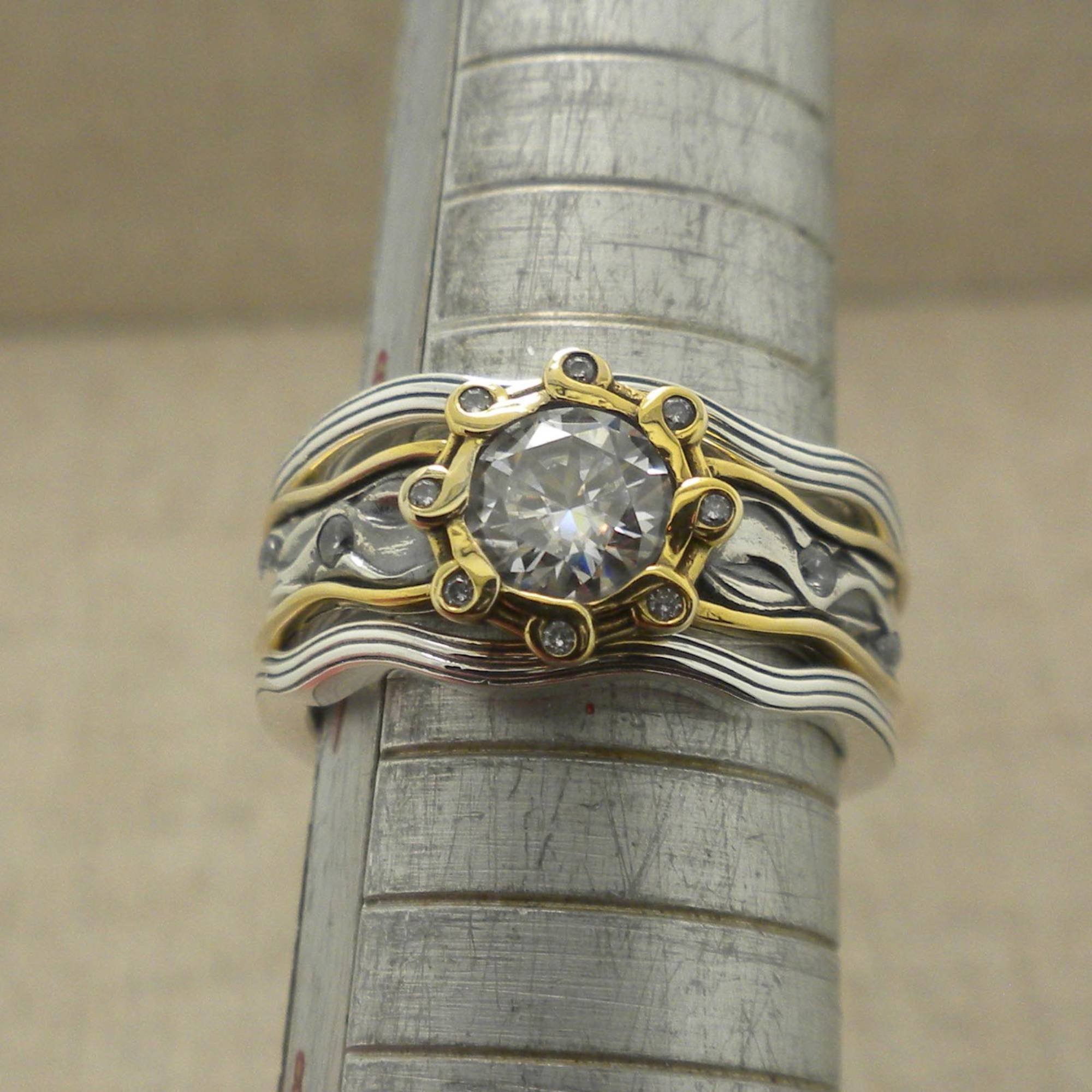 Keith Jack Rocks 'N Rivers Ring with White Moissanite and 2 Rails
