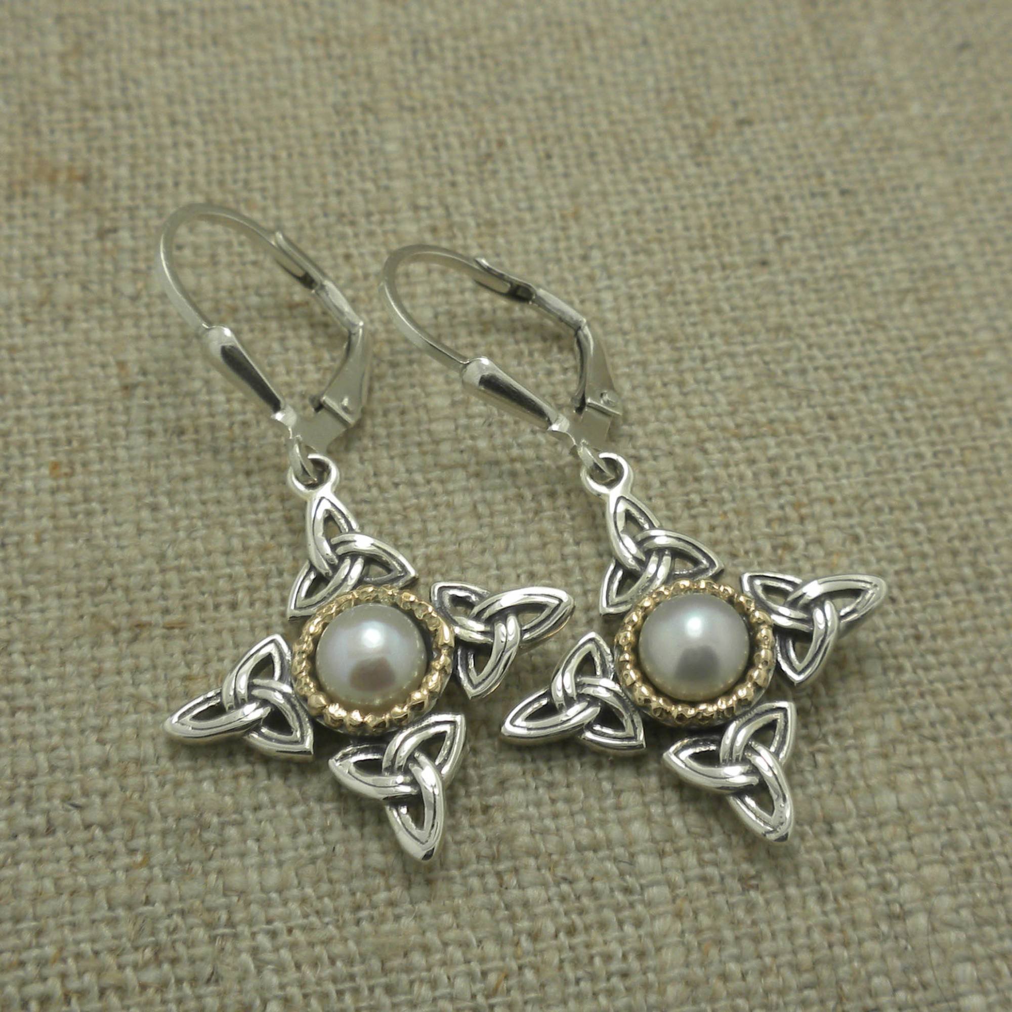 Sterling and 10K Trinity Knot Aphrodite Cross Earrings by Keith Jack