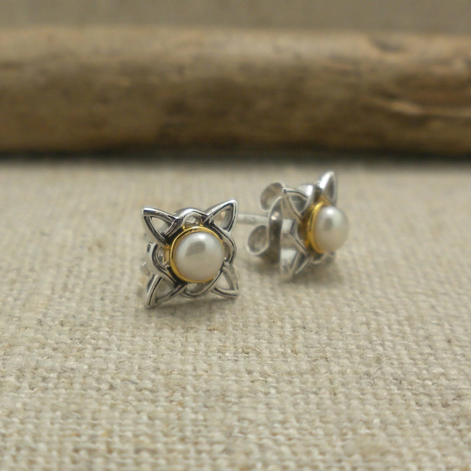 Sterling Silver & 10K Fresh Water Pearl Celestial Cross Earrings