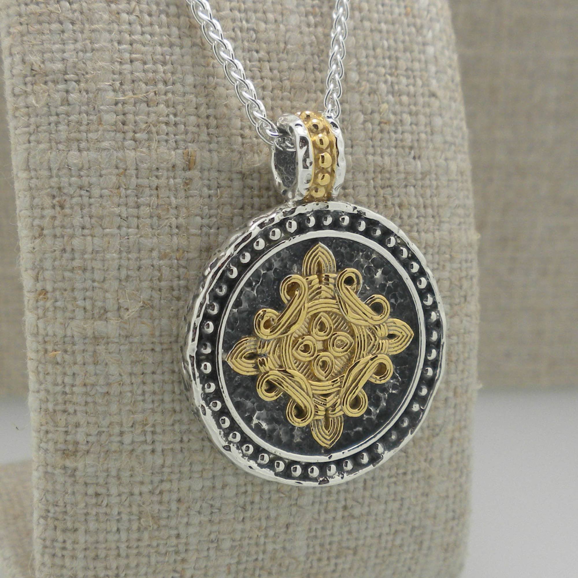 Sterling Silver with 14K Gold Gilding Medallion Shield Pendant
