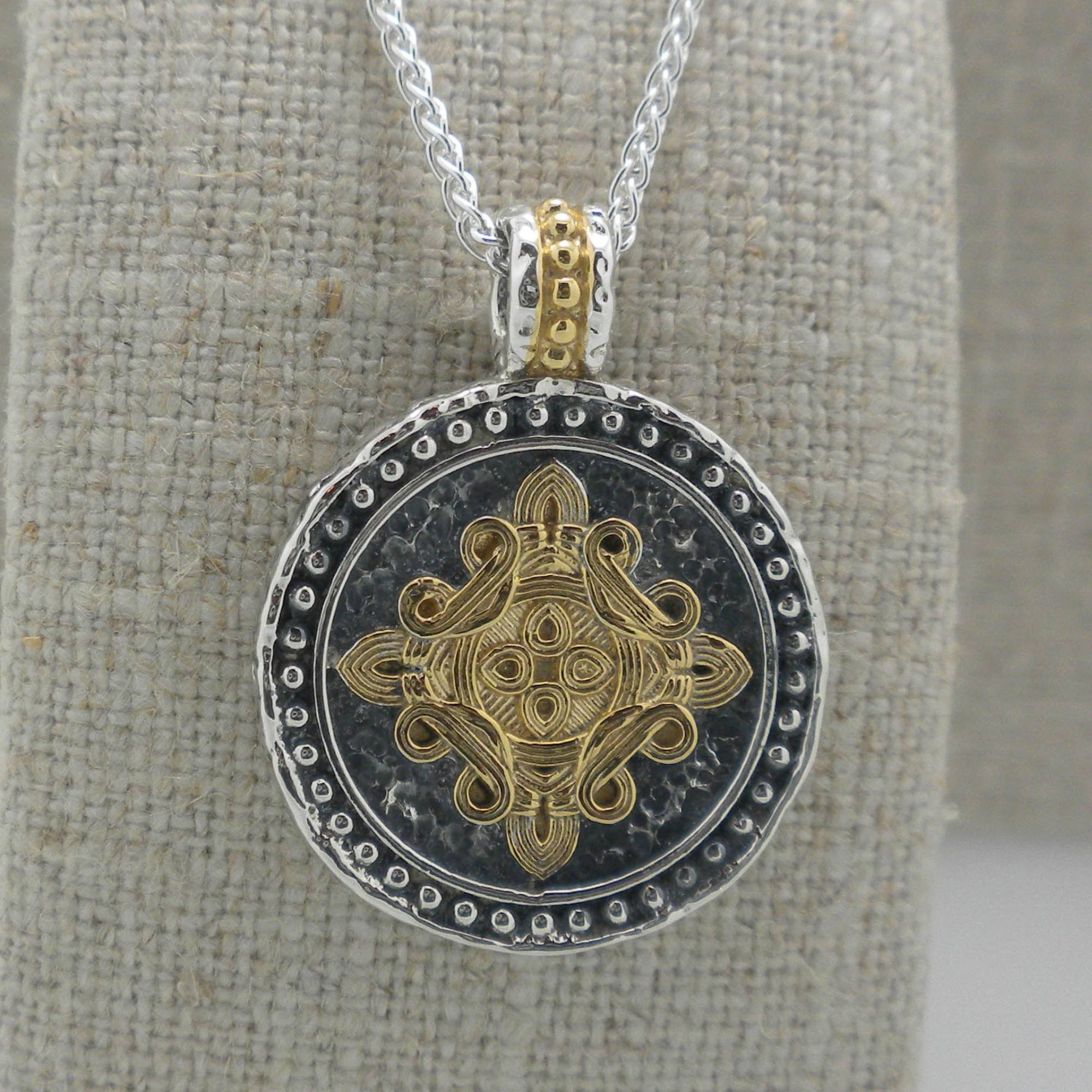 Sterling Silver with 14K Gold Gilding Medallion Shield Pendant