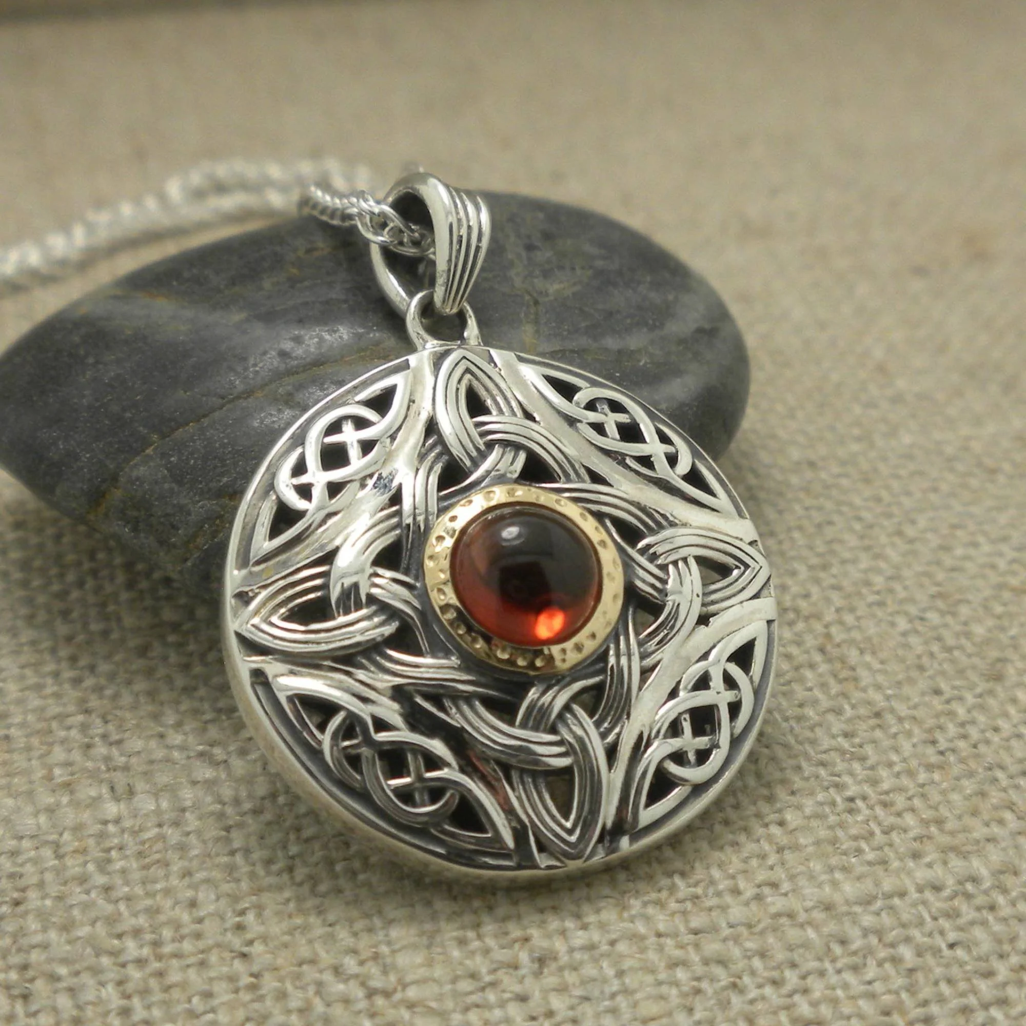 Sterling Silver and 10K Aphrodite Pendant with Garnet