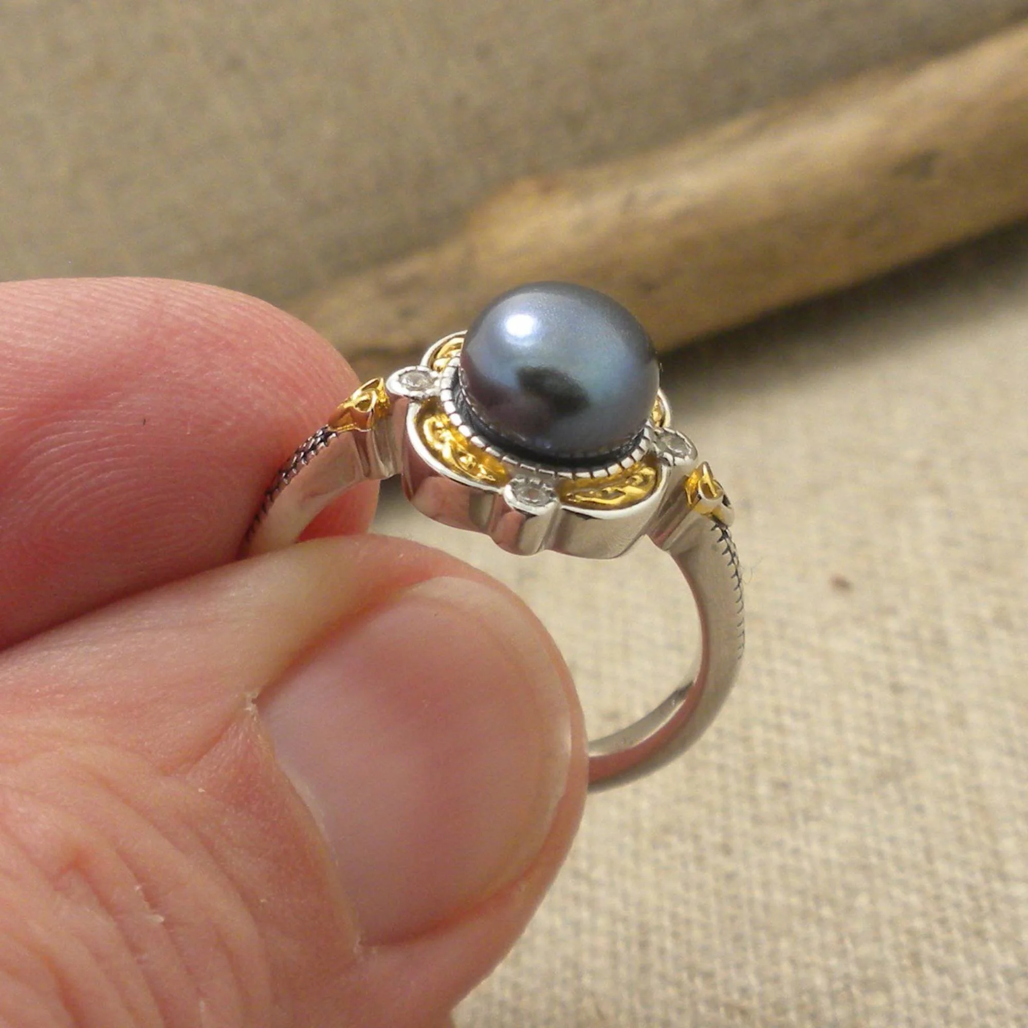 Celtic Ring with Fresh Water Peacock Pearl 
