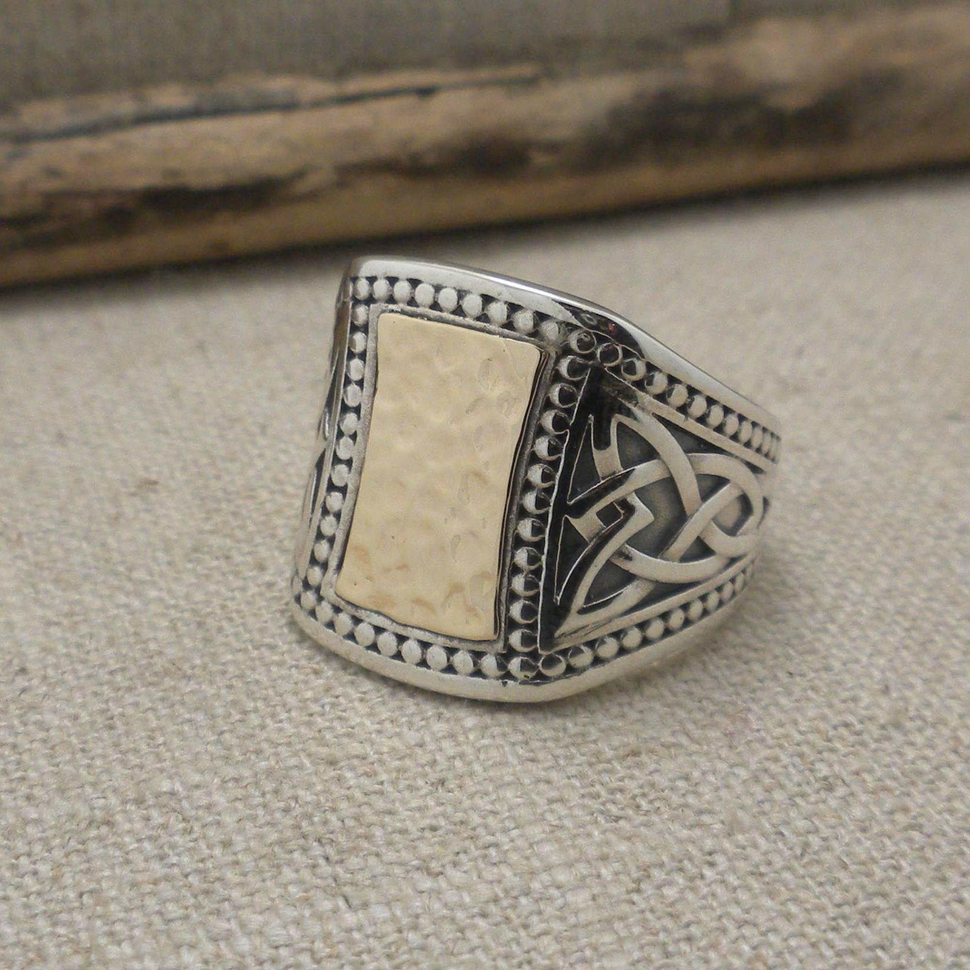 Celtic Signet Ring with Hammered Center
