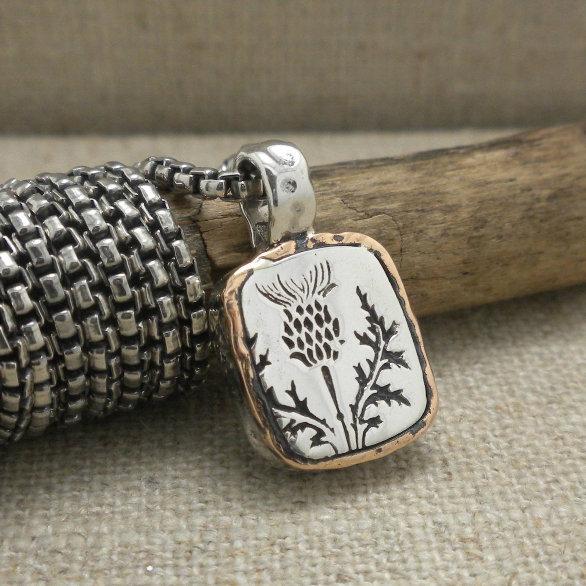 Small Thistle Pendant in Sterling and Bronze