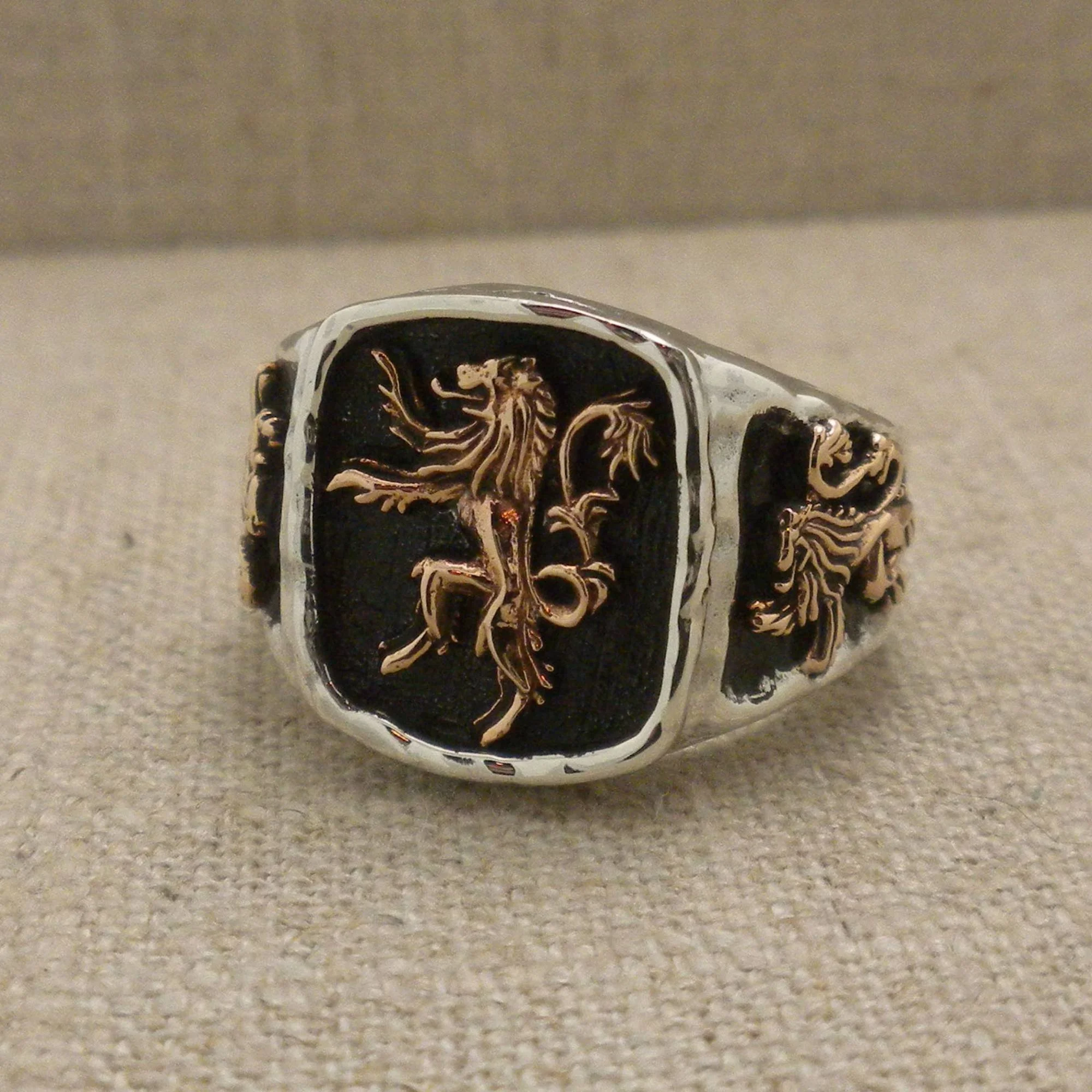 Limited Edition Sterling Silver and Bronze Scottish Rampant Signet Ring