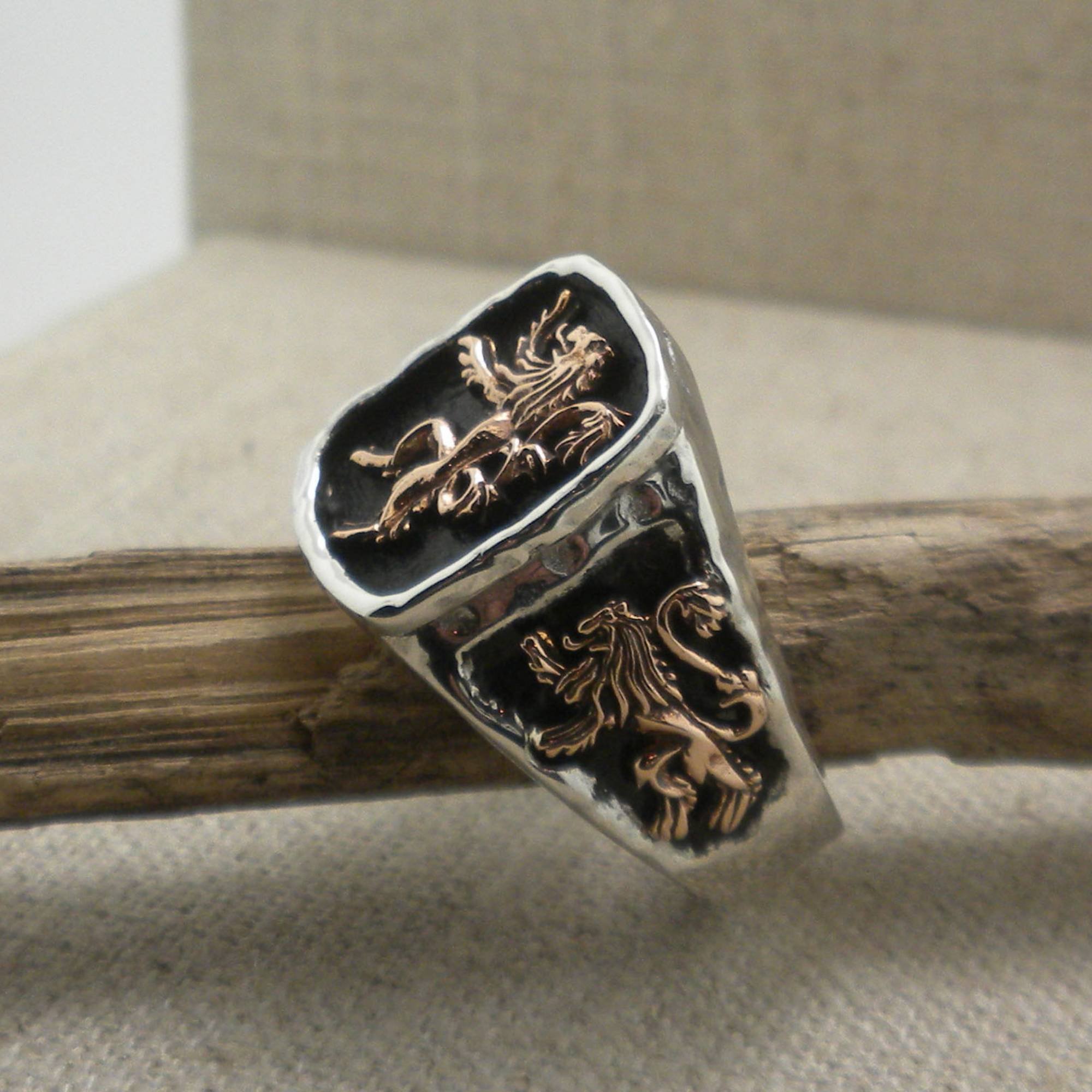 Bronze and Sterling Lion Ring