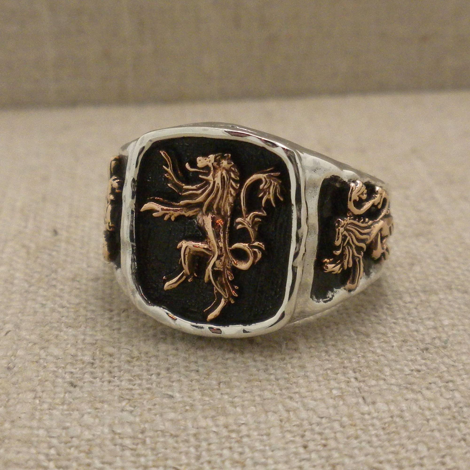 Limited Edition Sterling Silver and Bronze Scottish Rampant Signet Ring 