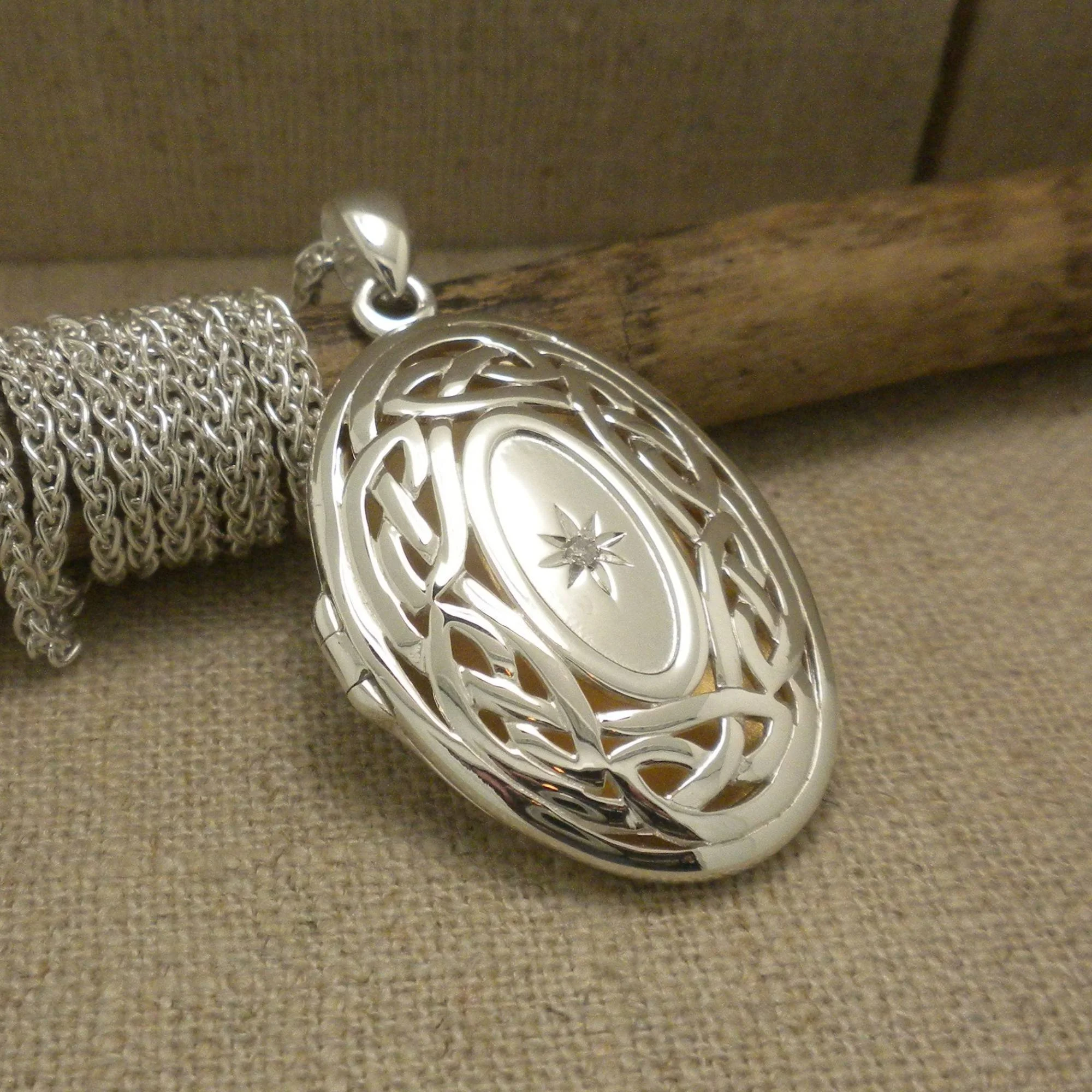 Large Celtic Knot Locket with Star Diamond