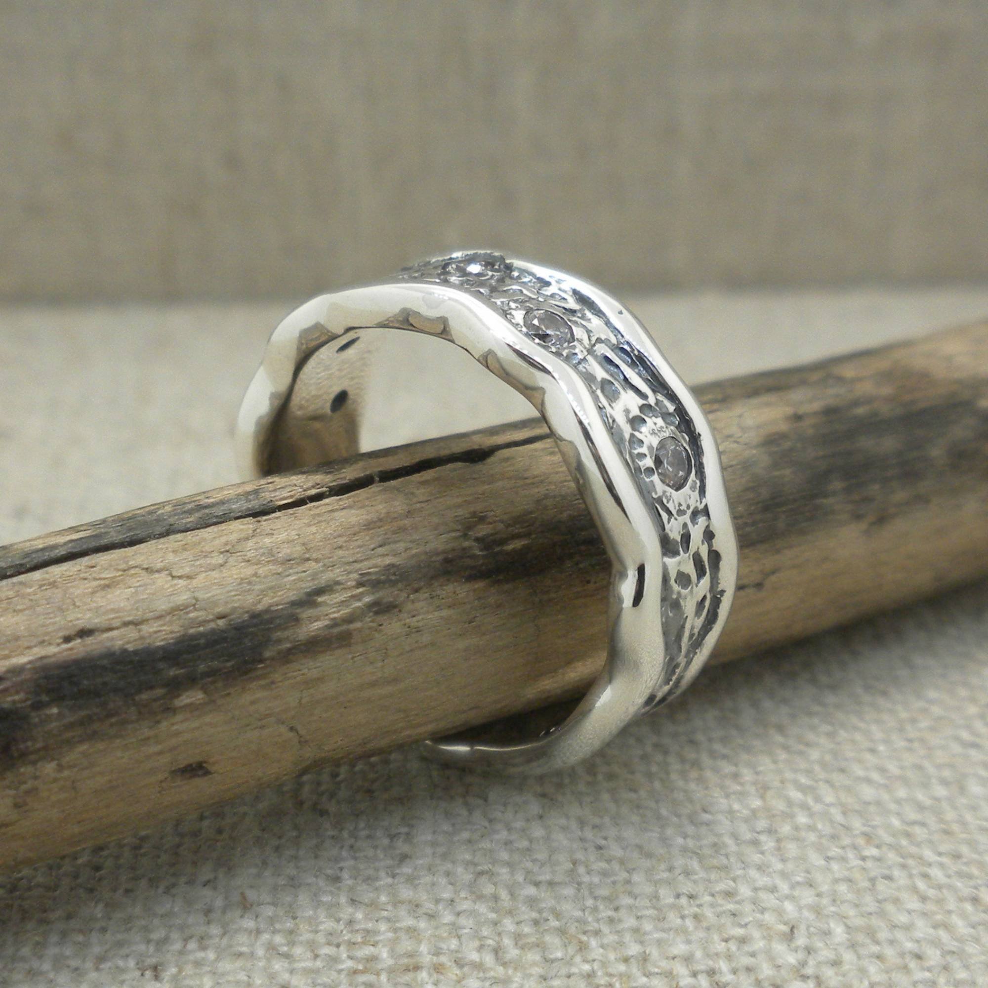 Sterling Silver with CZs Rocks 'N Rivers Band