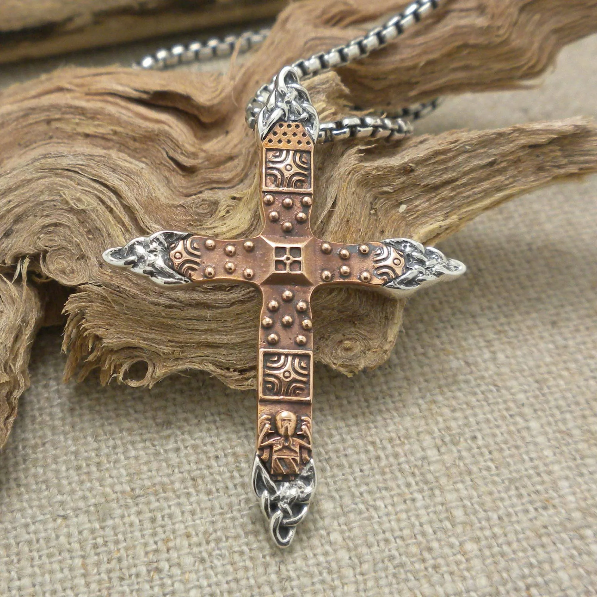 Sterling Silver & Bronze Celtic Cross with Trinity Knots