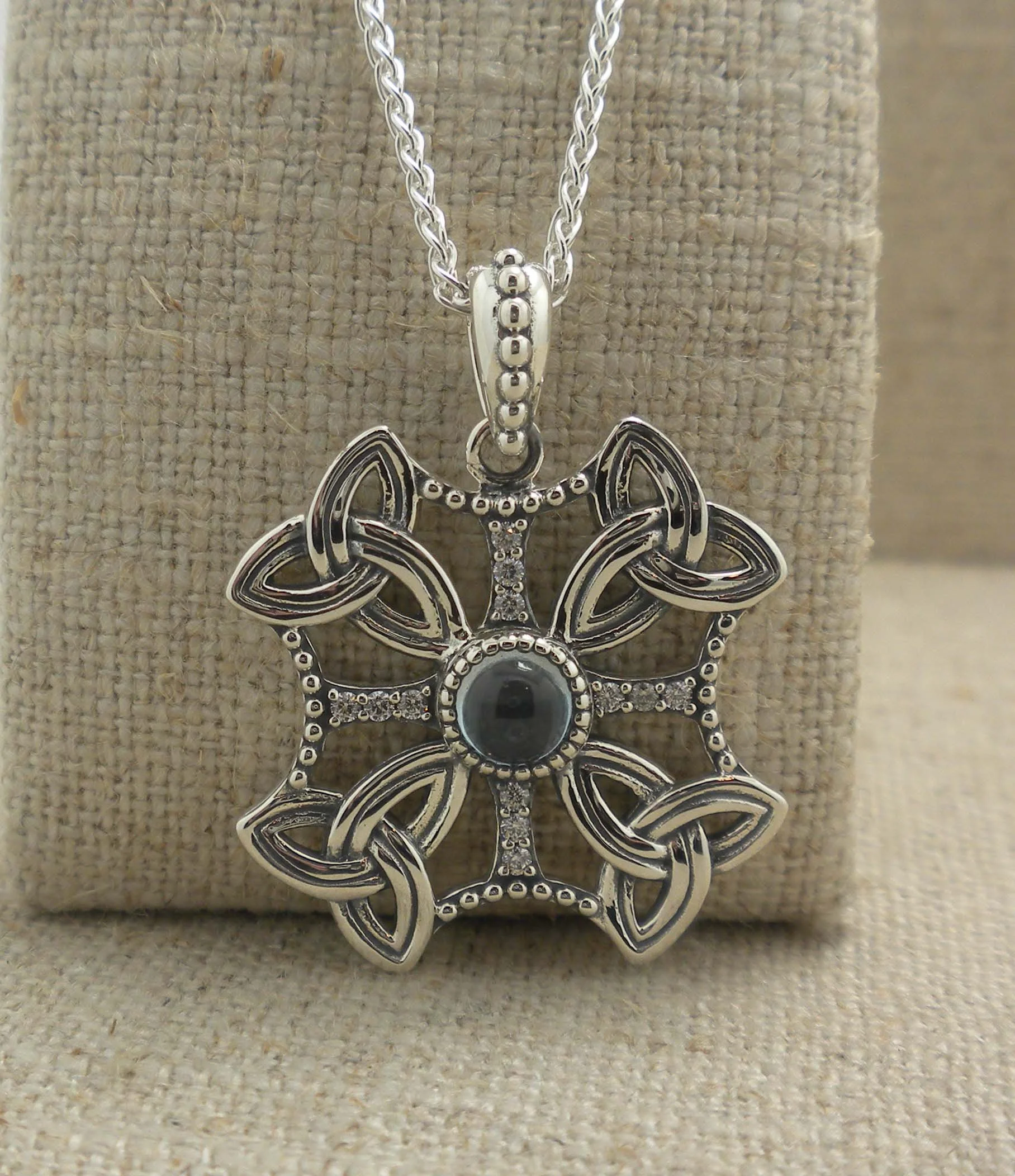 Sterling Silver Celtic Trinity Knot Pendant with Sky Blue Topaz
