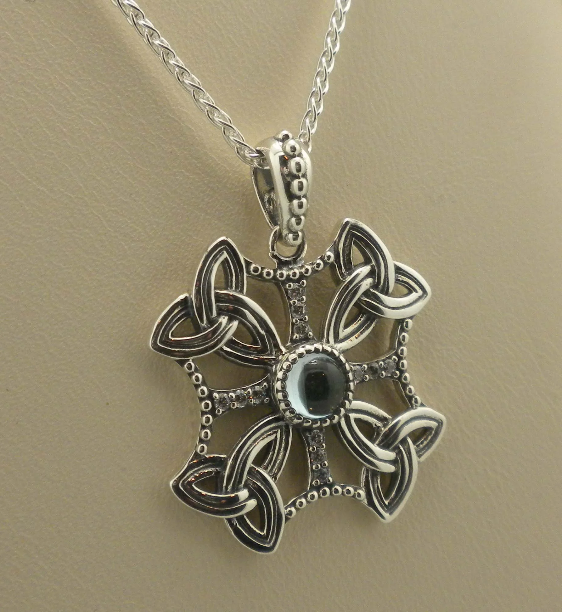 Sterling Silver Celtic Trinity Knot Pendant with Sky Blue Topaz 