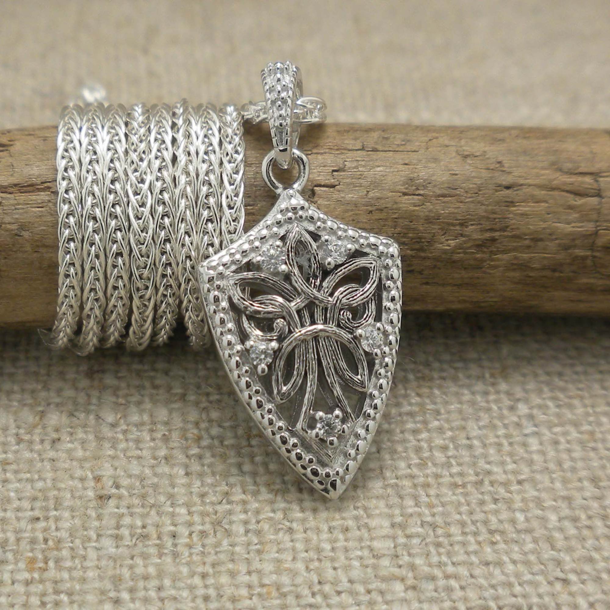 Sterling Silver Celtic Guardian Angel Shield Pendant with CZs
