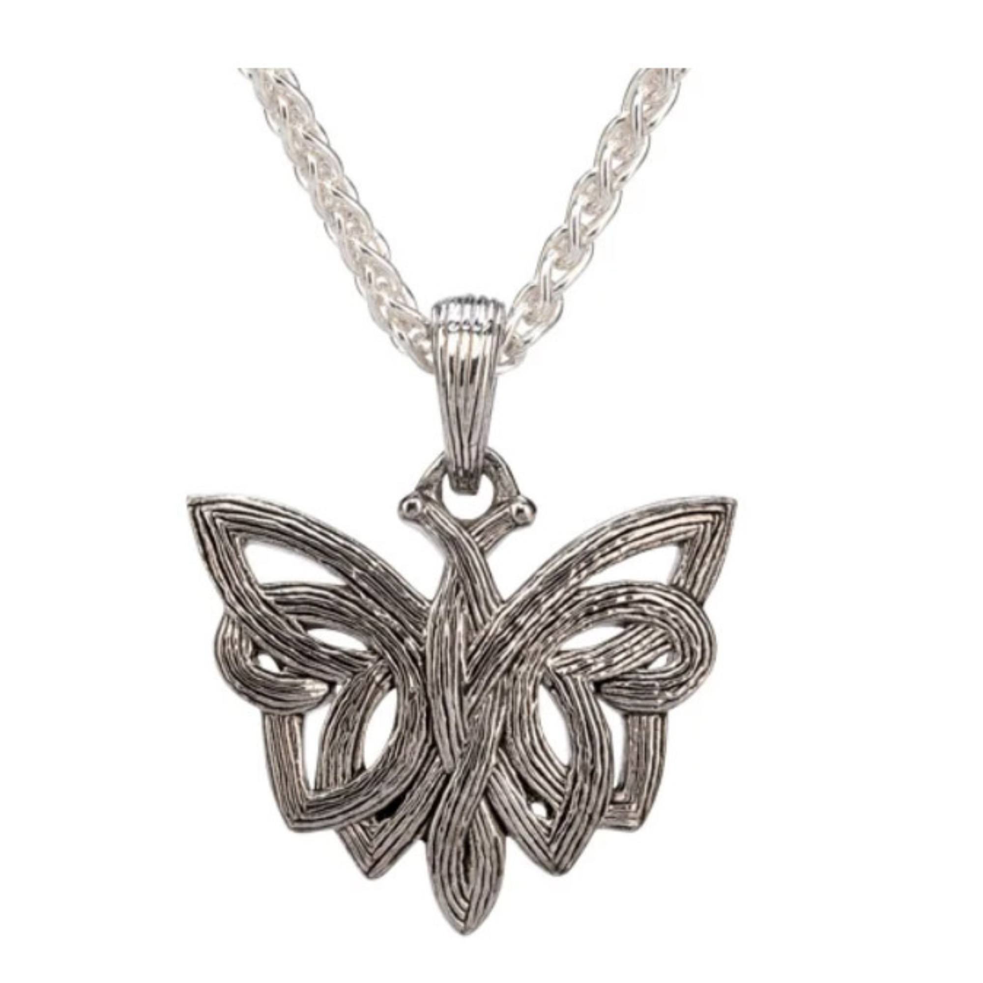Sterling Silver Celtic Butterfly Pendant with Grooved Finish