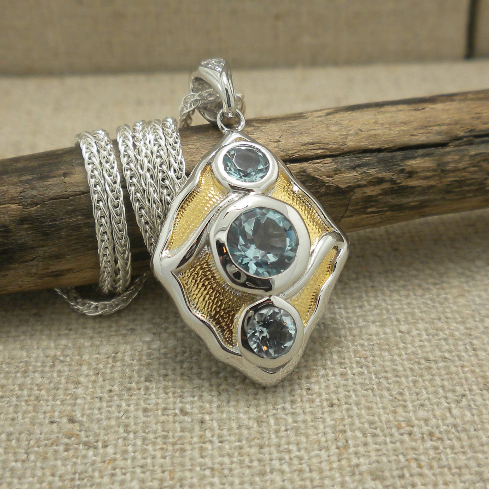 Sterling Silver with 23K Gilding Rocks 'N Rivers Pendant with Sky Blue Topaz