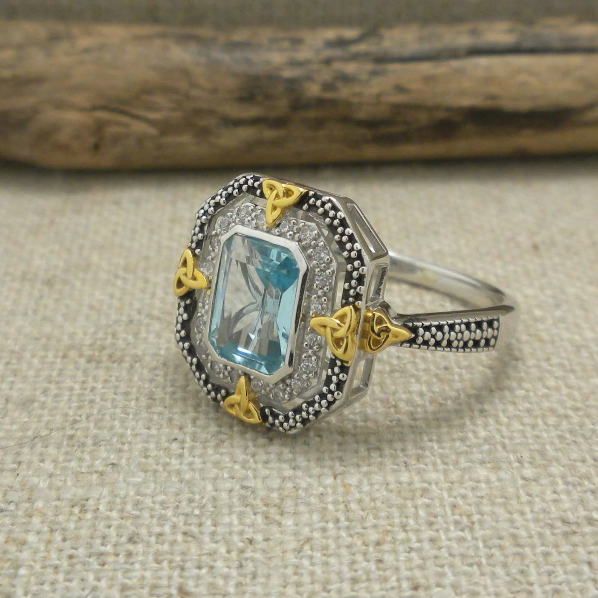 Keith Jack Blue Topaz Ring with Trinity Knots