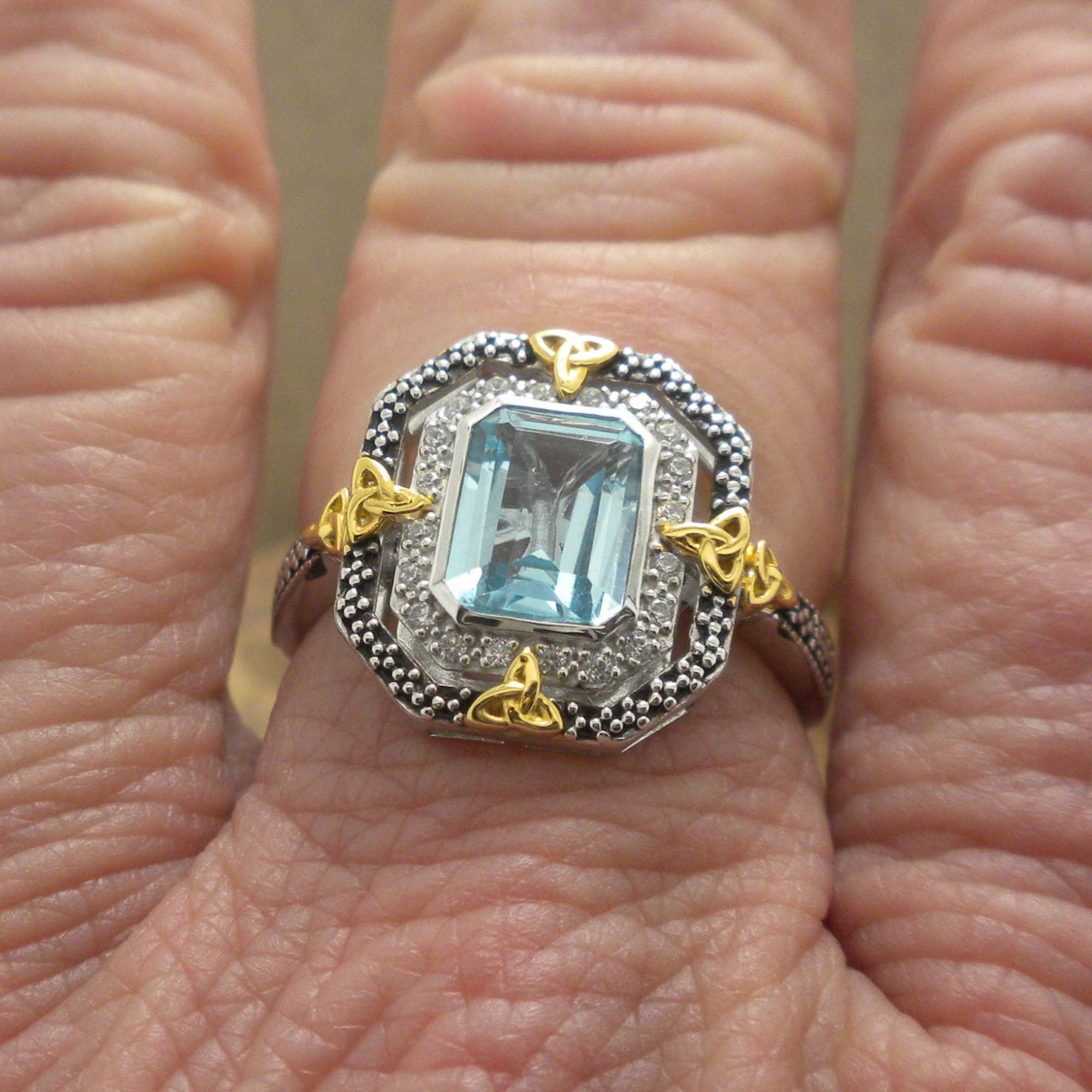 Sky Blue Topaz Ring with Trinity Knots