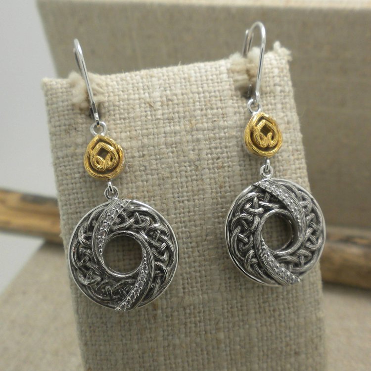 Sterling Silver and 10K Celtic Knot Whirlpool Earrings