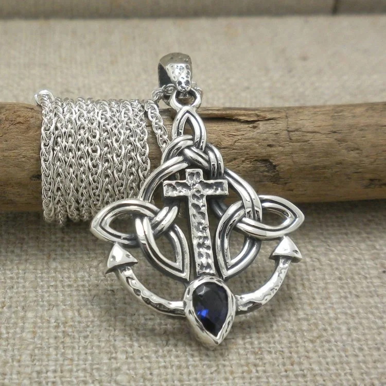 Sterling Silver Anchor &amp; Cross Iolite Rocks N' Rivers Pendant