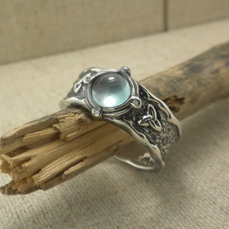 Sterling Silver Sky Blue Topaz &amp; CZ Rocks 'N Rivers Ring