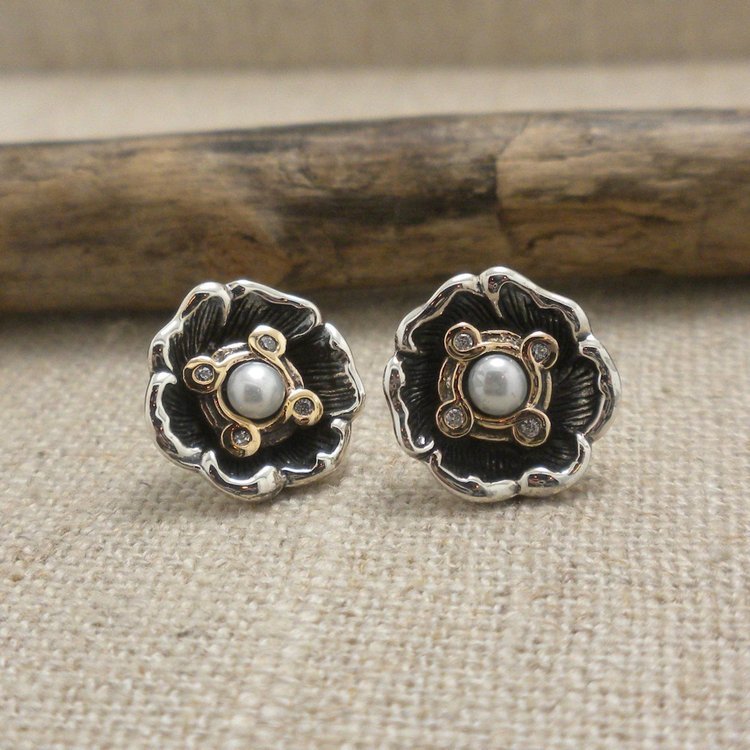 Sterling Silver &amp; 10K Celtic Aphrodite Earrings with Freshwater Pearls