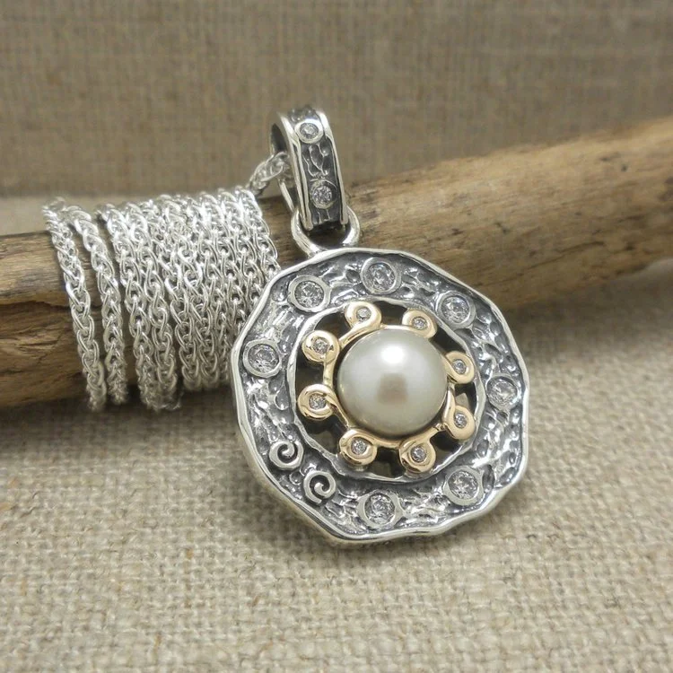 Sterling Silver &amp; 10K Aphrodite Pendant with Freshwater Pearl