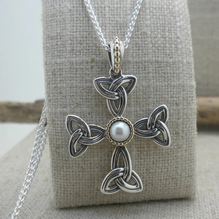 Sterling Silver and 10K Fresh Water Pearl Aphrodite Cross