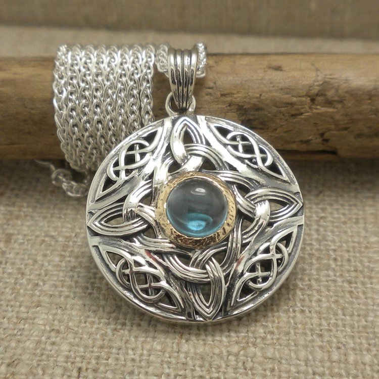 Sterling Silver and 10K Aphrodite Pendant with Swiss Blue Topaz