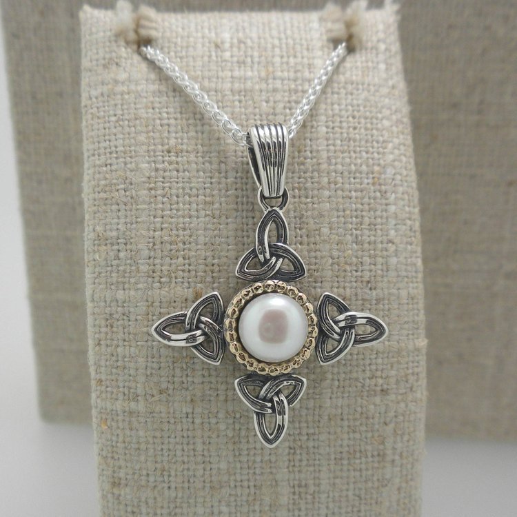 Sterling Silver and 10K Fresh Water Pearl Aphrodite Cross