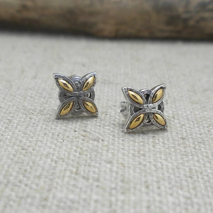 Sterling Silver and 10K Celestial Celtic Cross Earrings