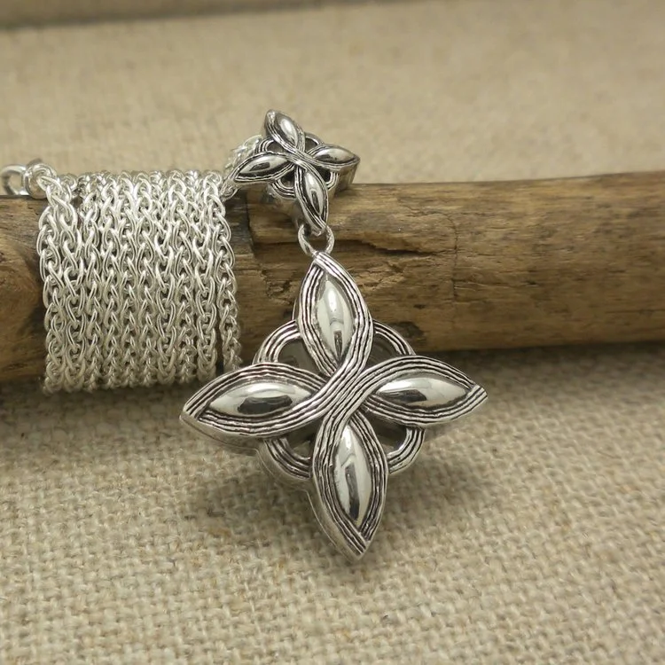 Sterling Silver with Rhodium Celestial Star Celtic Cross Pendant
