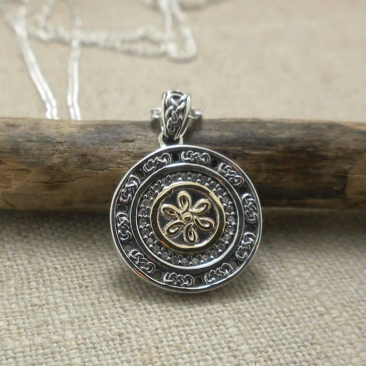 Sterling Silver and 10K CZ Eclipse Celtic Knot Pendant