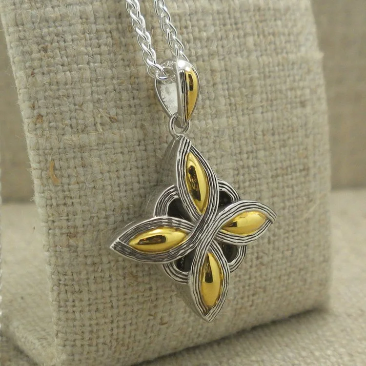 Sterling Silver with Rhodium and 10K Celestial Star Celtic Cross Pendant