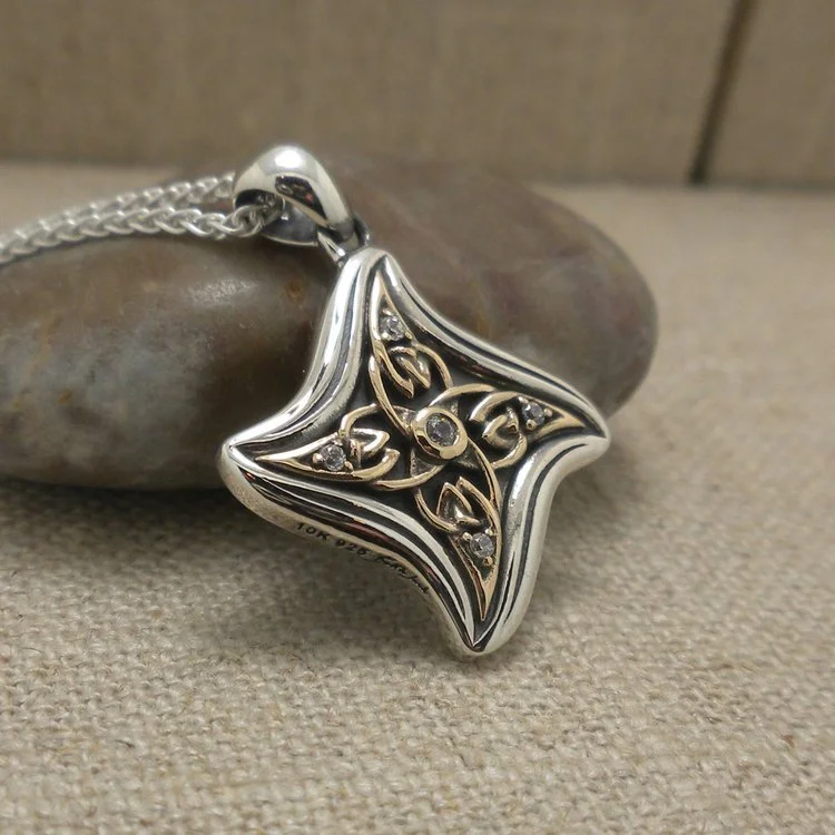 Sterling Silver and 10K CZ Celestial Star Pendant
