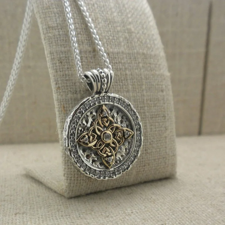 Sterling Silver and 10K CZ Celestial Medallion Pendant