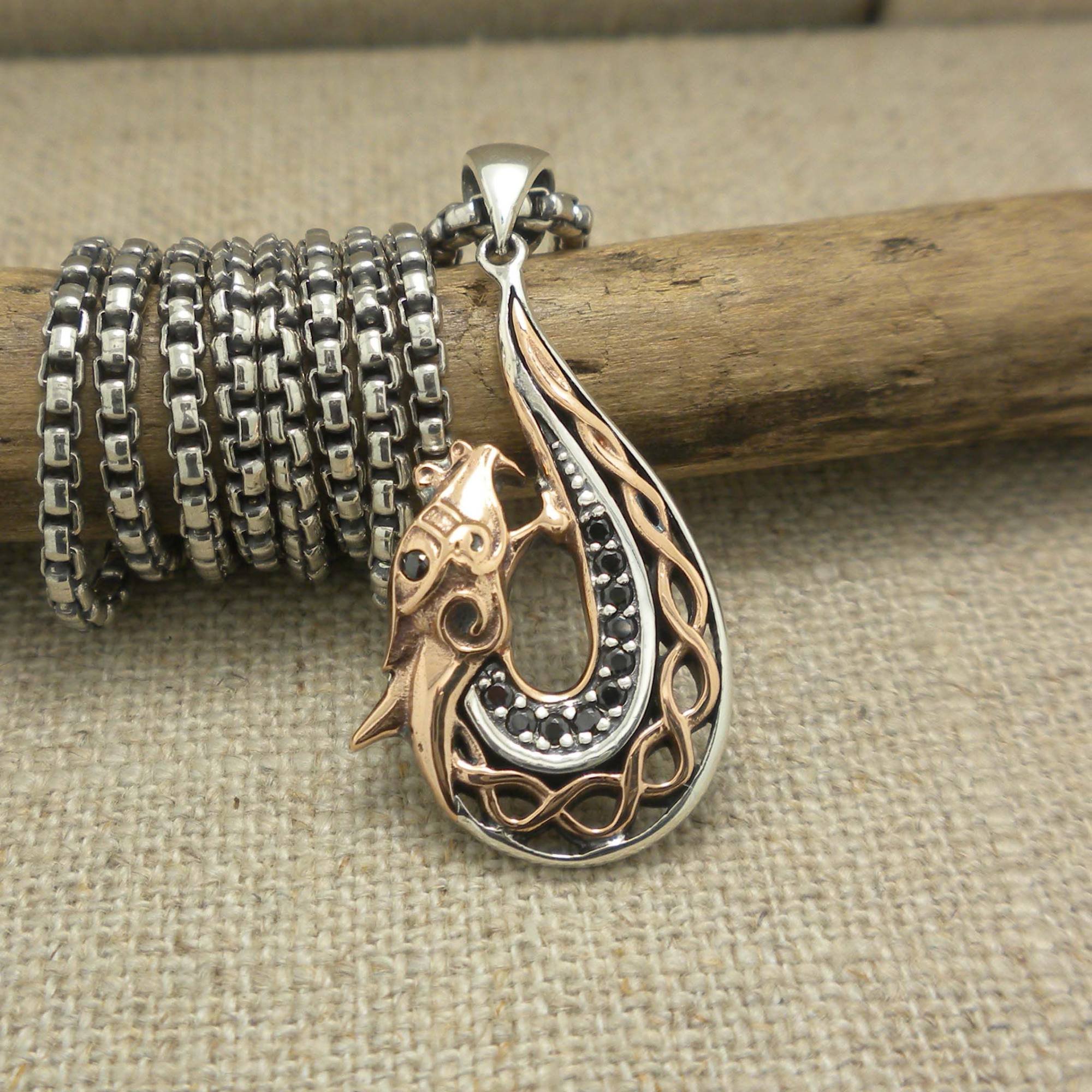 Sterling Silver &amp; Bronze Celtic Dragon Pendant by Keith Jack