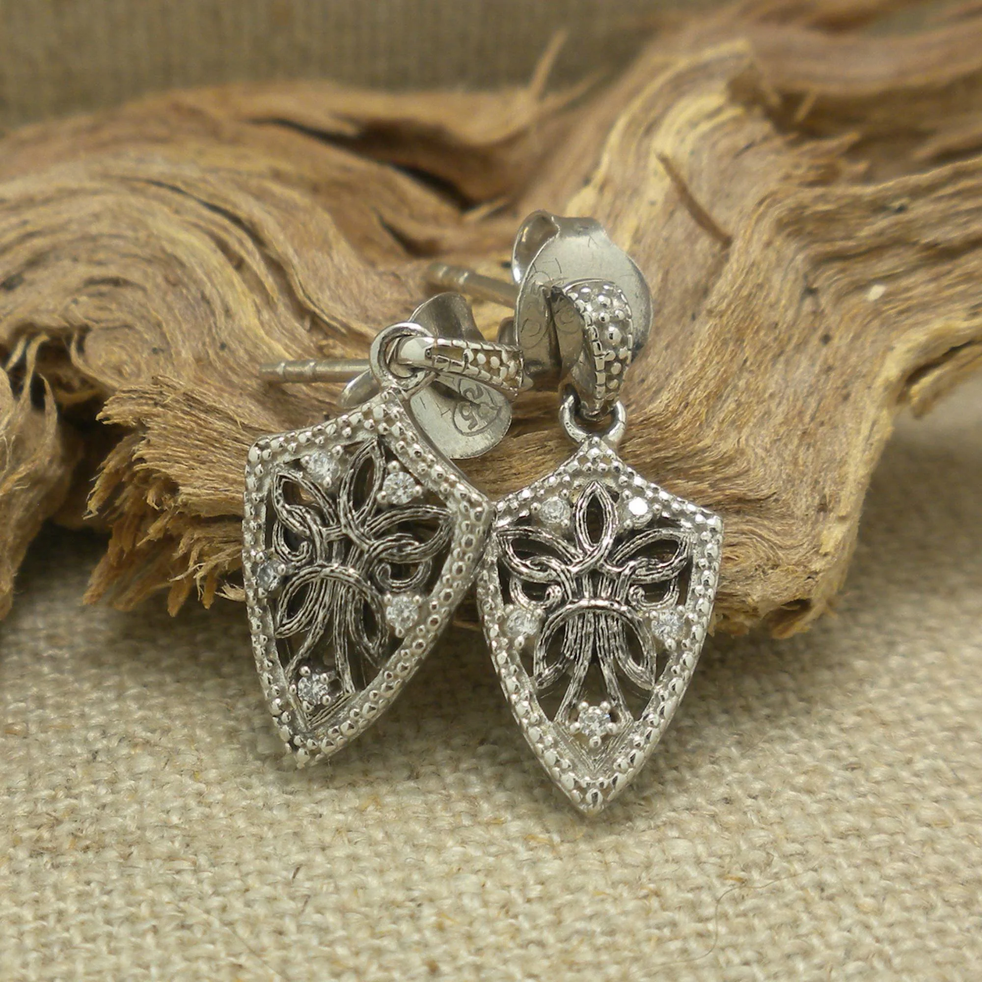 Sterling Silver Celtic Guardian Angel Shield Earrings with CZs