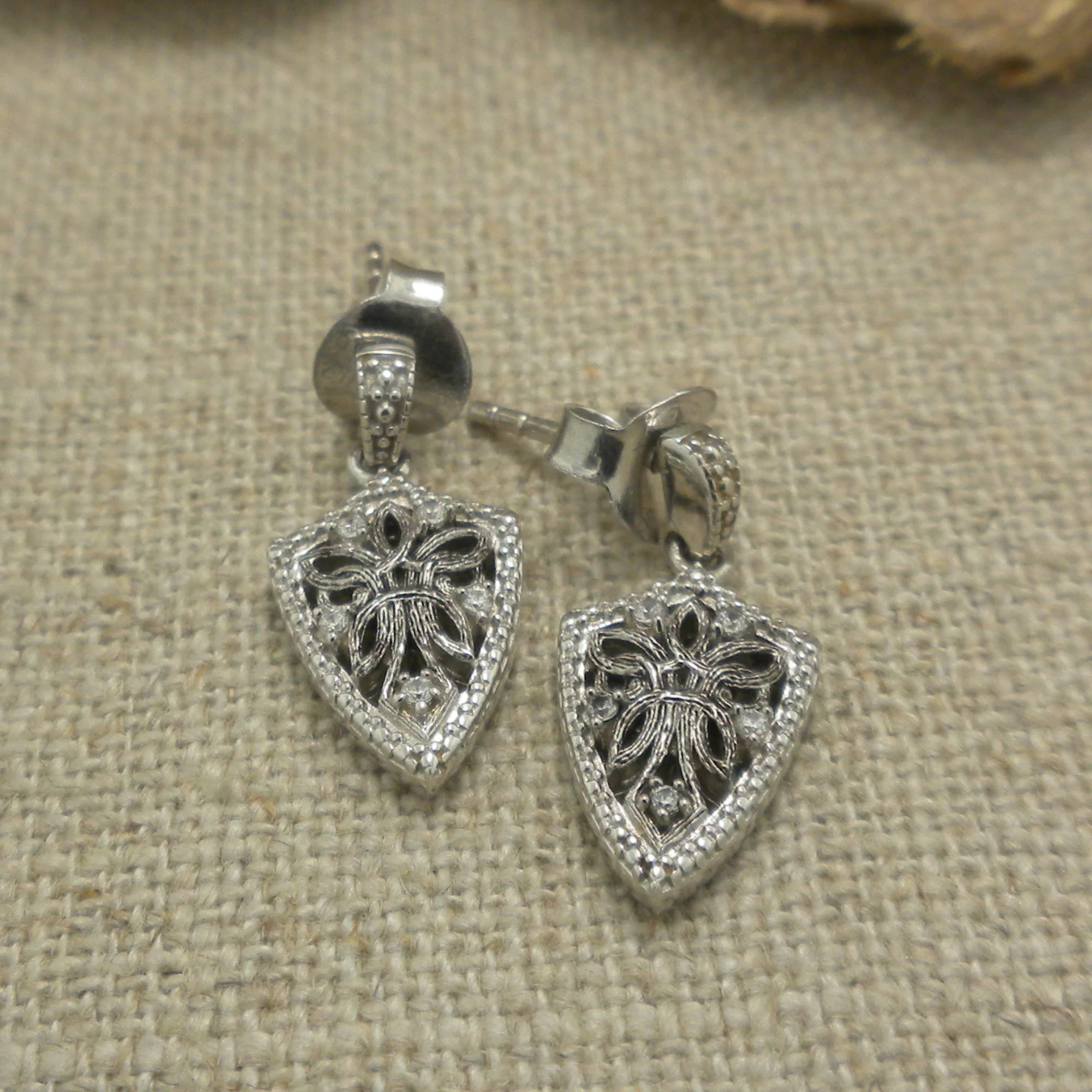 Sterling Silver Celtic Guardian Angel Shield Earrings with CZs