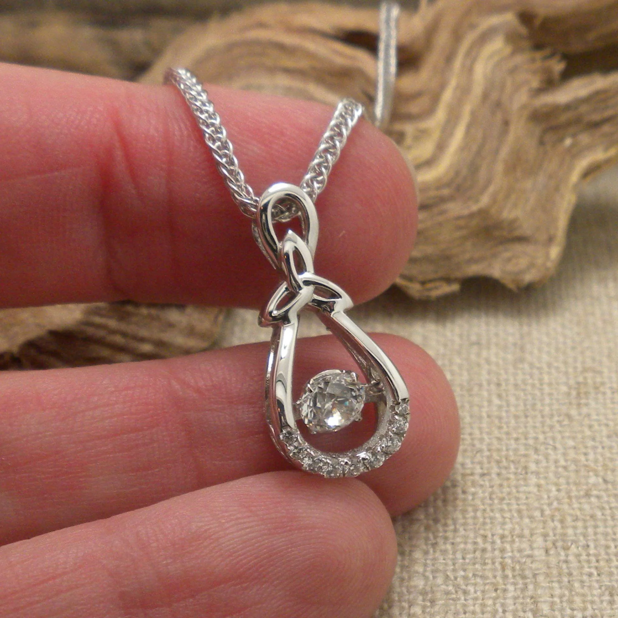Trinity Knot with Dancing CZ Stone by Boru