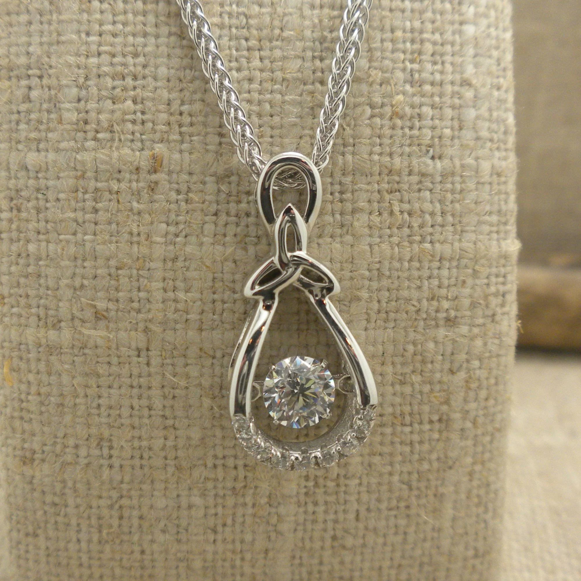 Sterling Silver Celtic Trinity Knot with Dancing CZ Stone