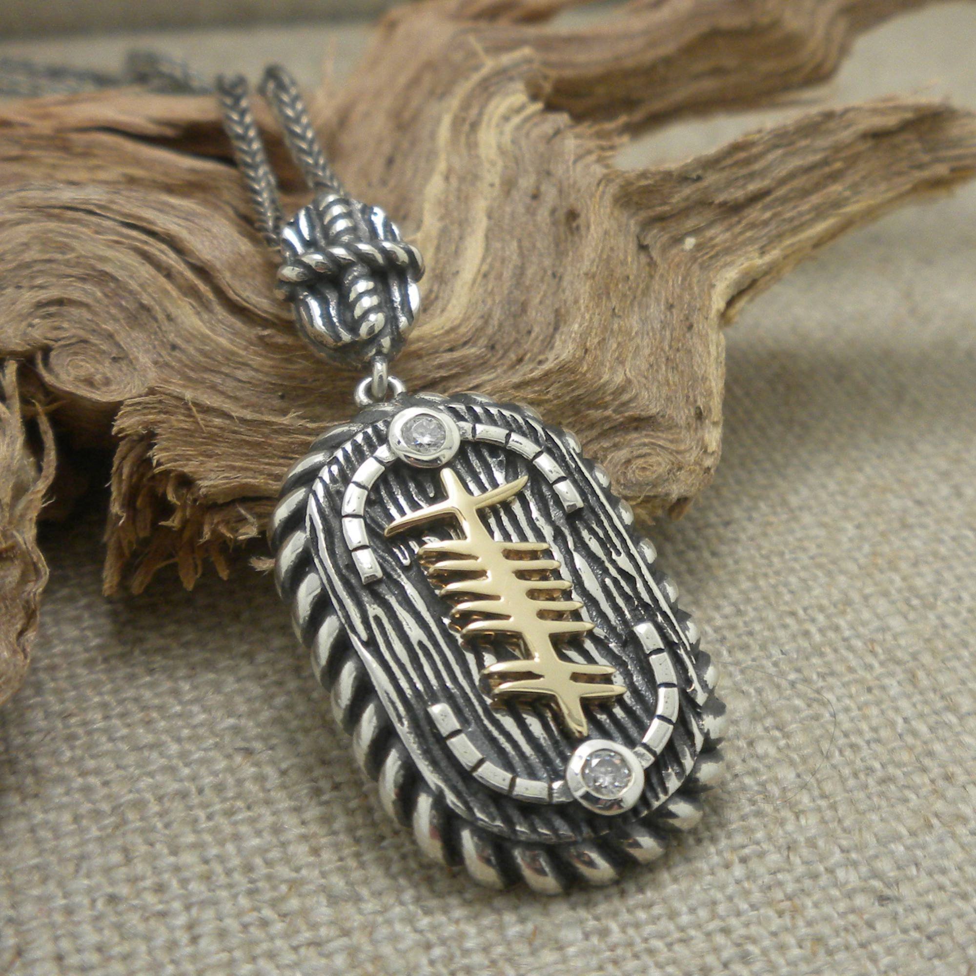 Sterling Silver with 10K Celtic Ogham Gra Pendant with CZs 