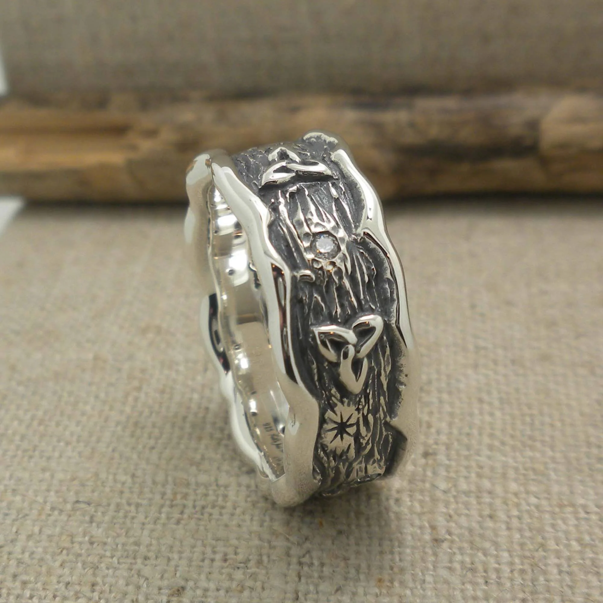 Sterling Silver with CZs Rocks 'N Rivers Ring with Trinity Knots