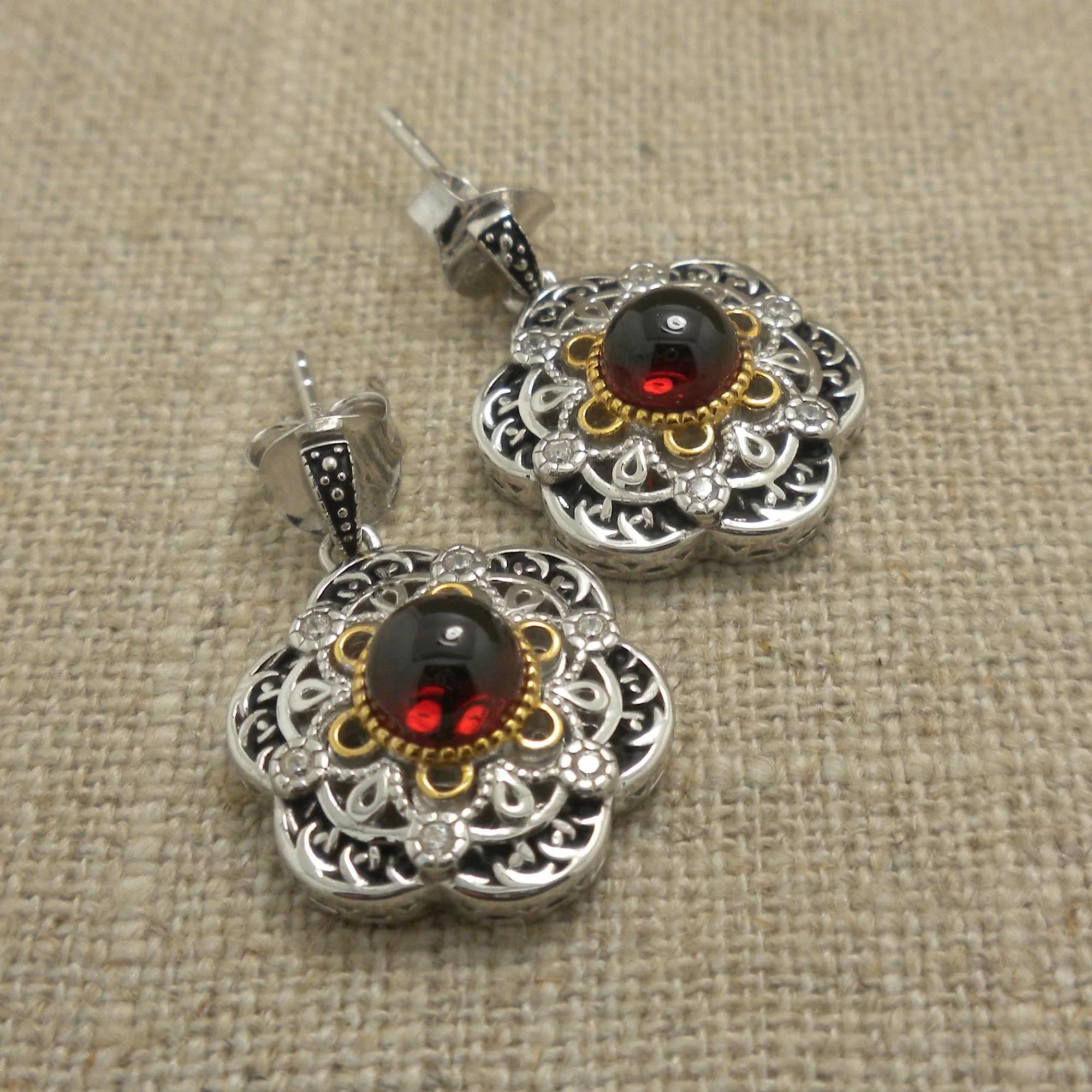 Garnet and CZ Earrings 