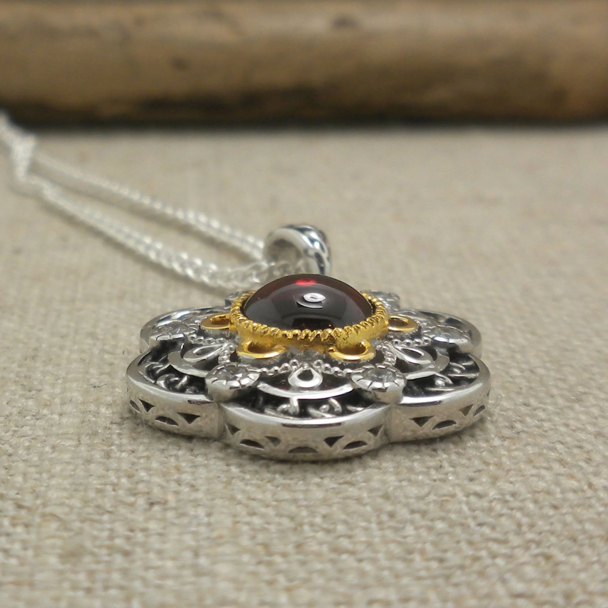 Sterling Silver and 23K Gilding Celestial with CZ Pendant