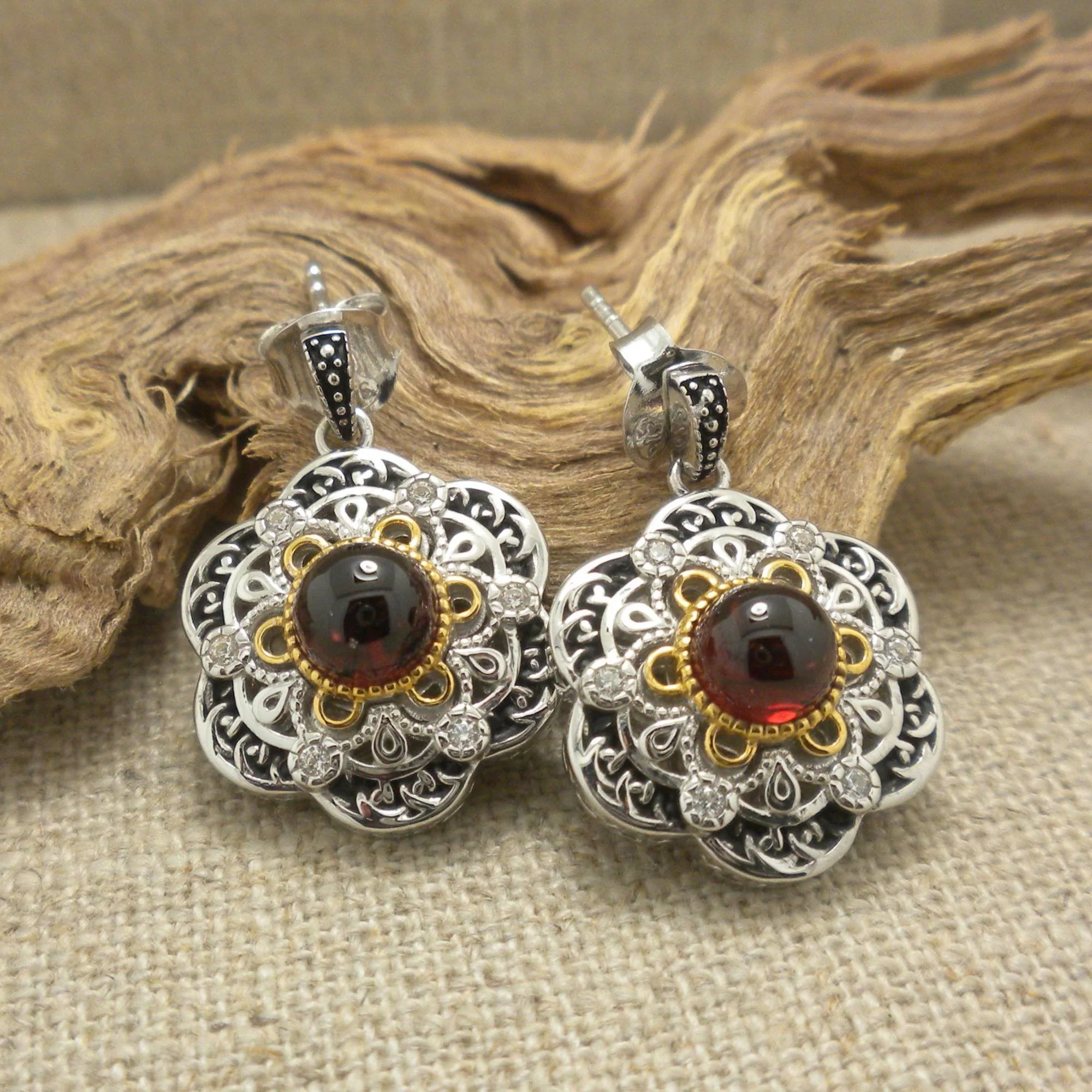 Sterling Silver with Rhodium and 23K Gilding Celestial with CZ Earrings