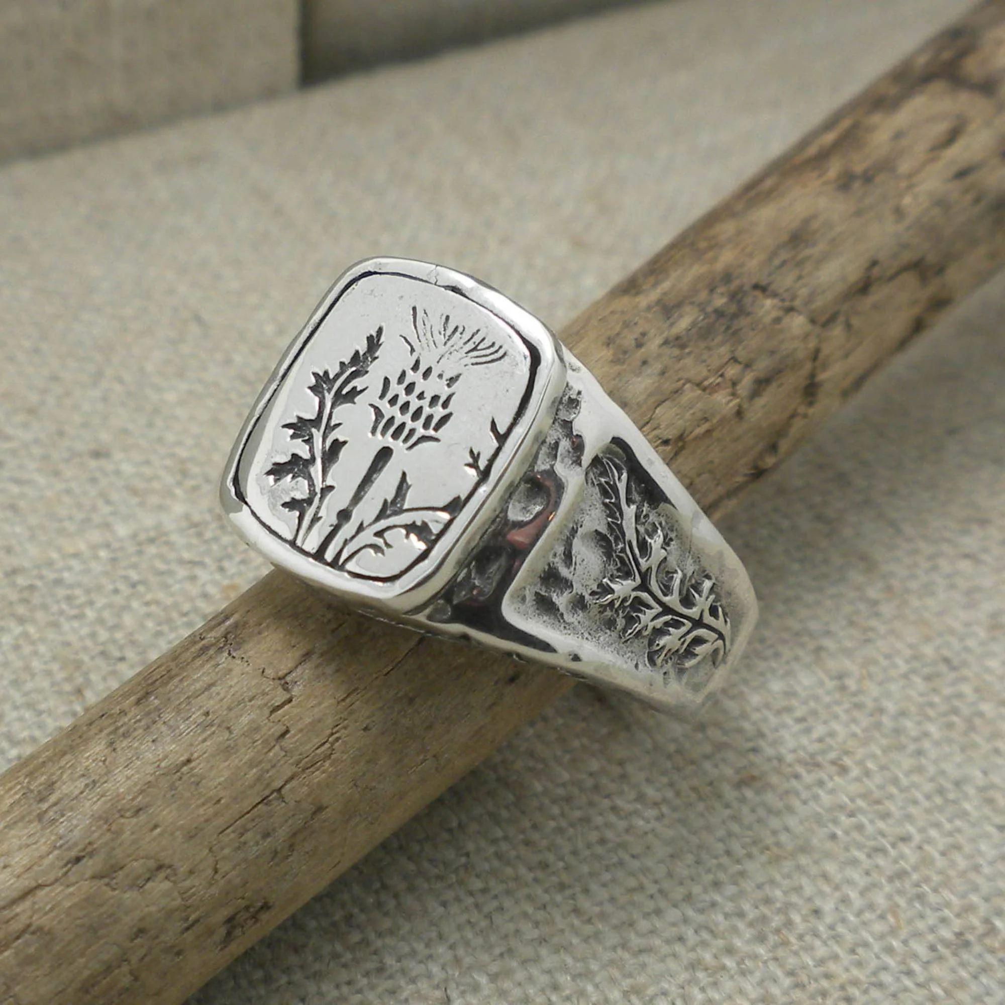 Rugged Thistle Signet Ring by Keith Jack